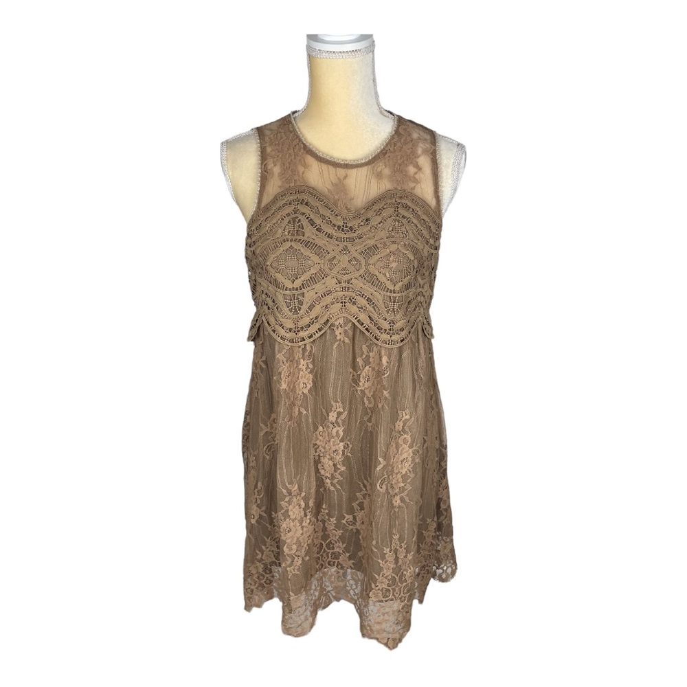 Altar’d State Brown Tan Lace Dress Sleeveless Size Small